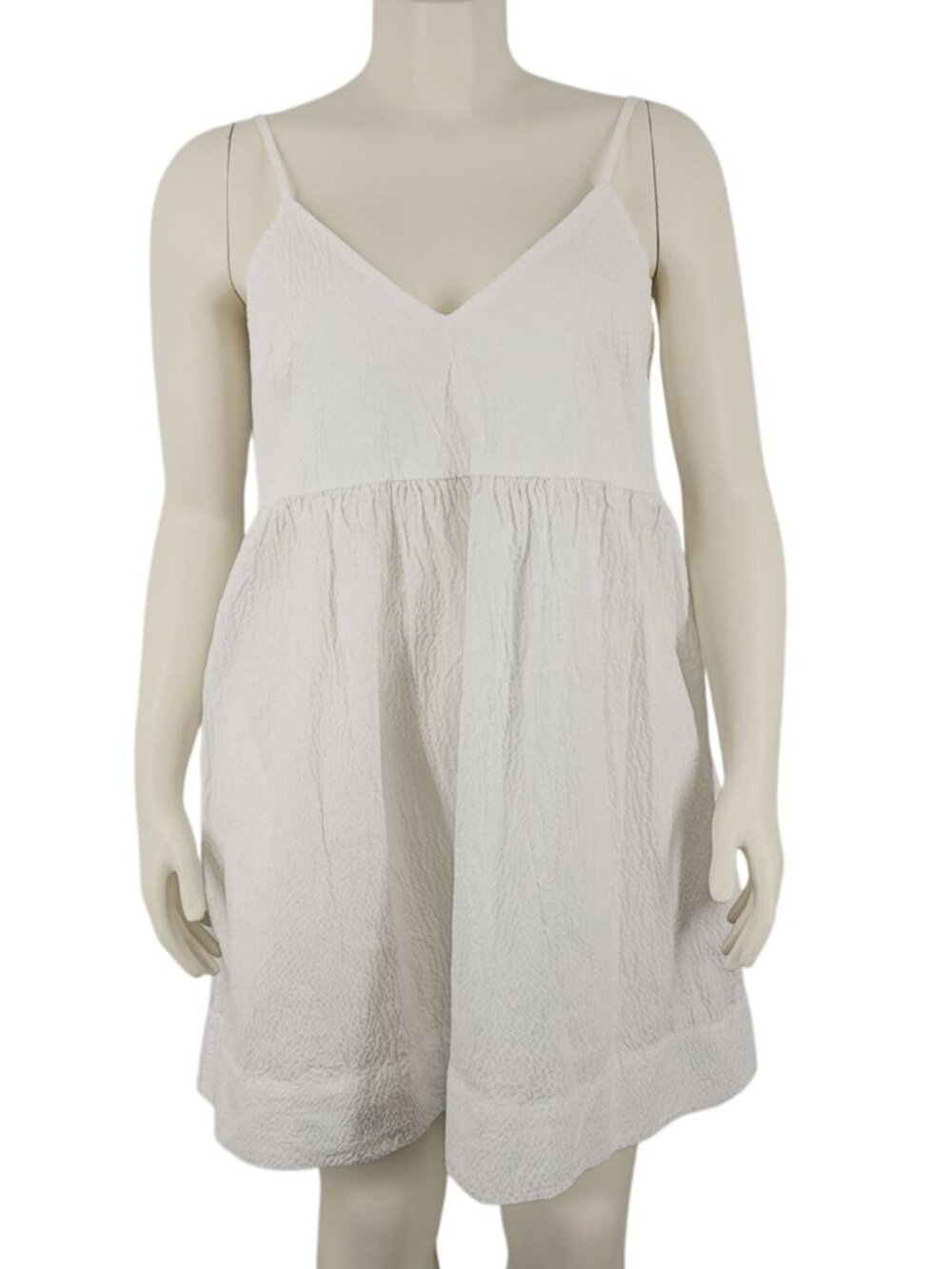 NWT Women's A New Day Dress XL White Seersucker Textured Smocked Back Crinkle